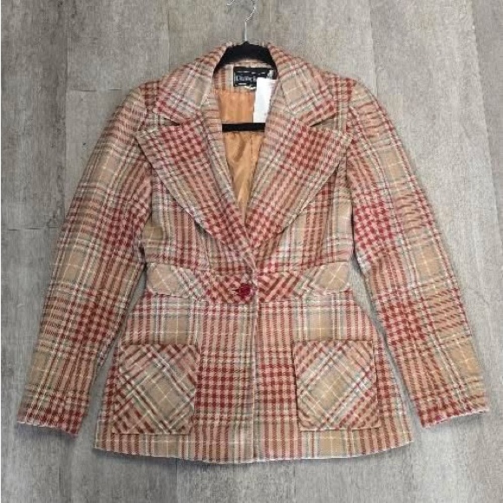 Plaid Directions blazer with apple button size 10
